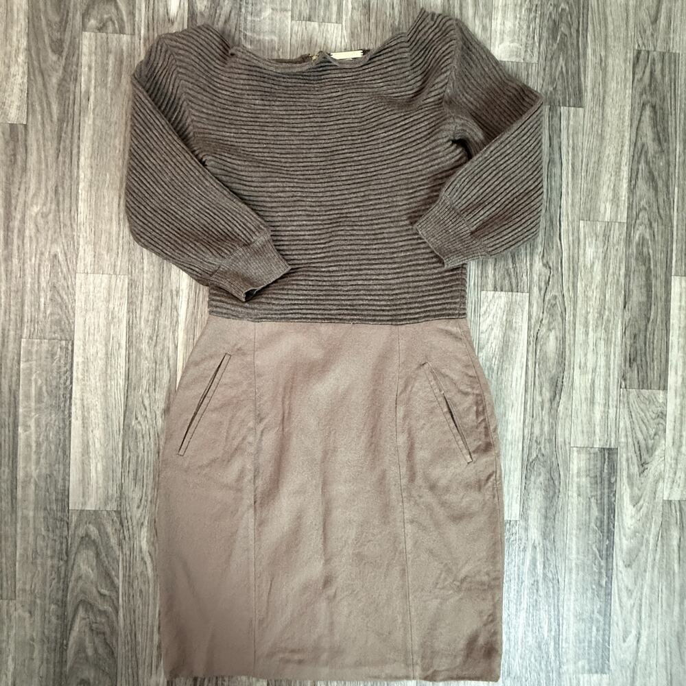 Loeffler Randall Merino Wool Zip-Front Dress Size 2 Brown Sweater Knit